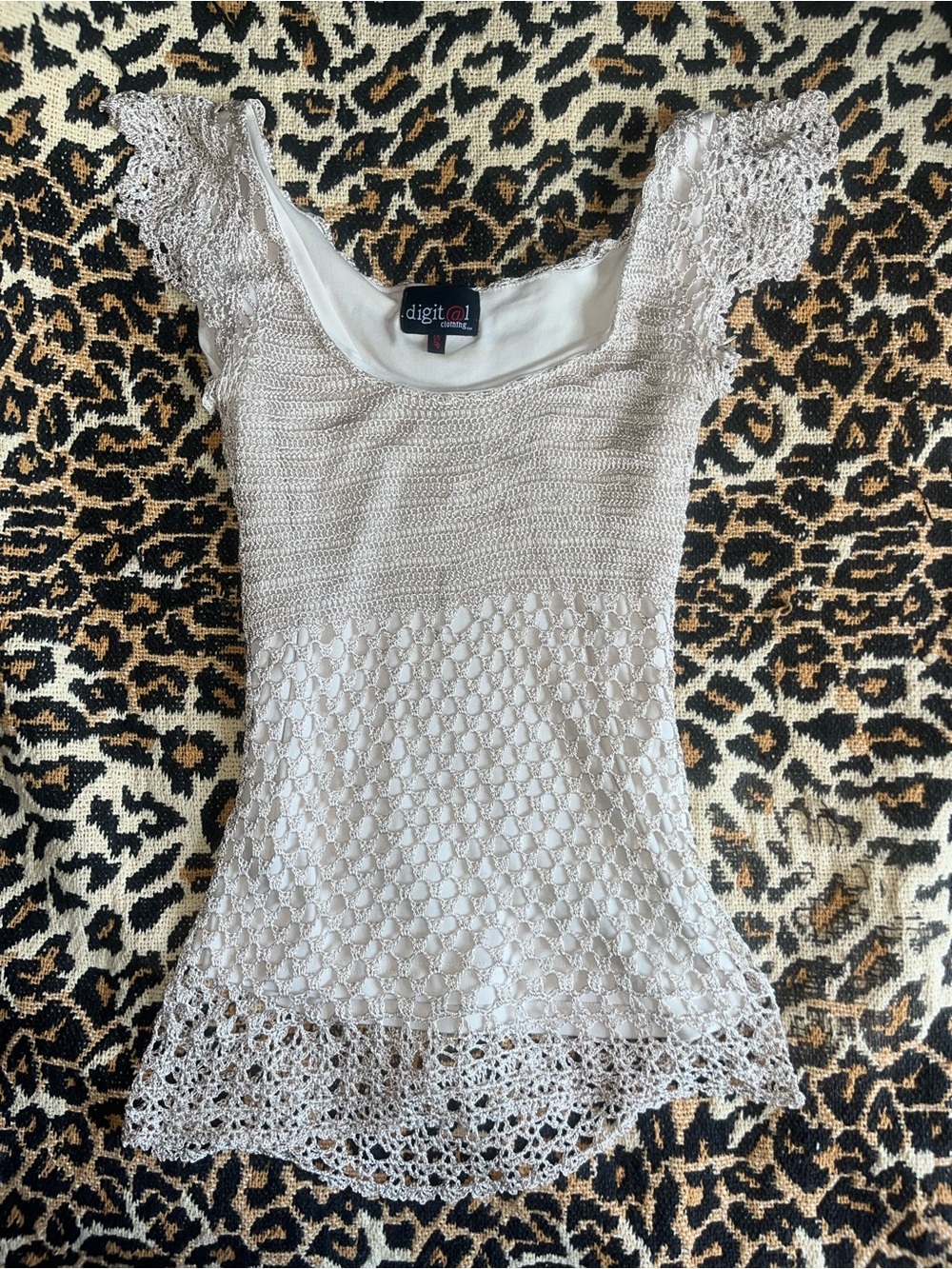 Y2K Digital clothing Lace-Trim Crochet Camisole in Light Beige